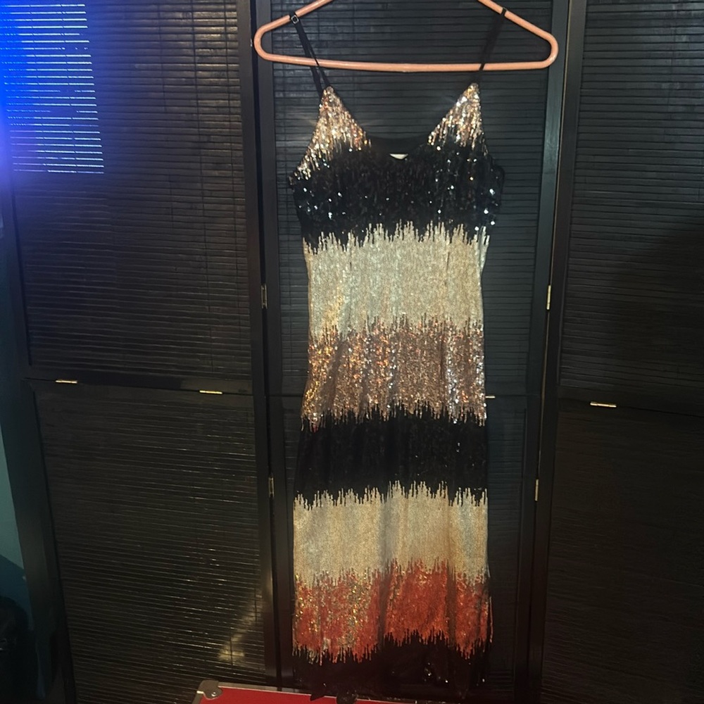 Black/champagne/gold sequin dress